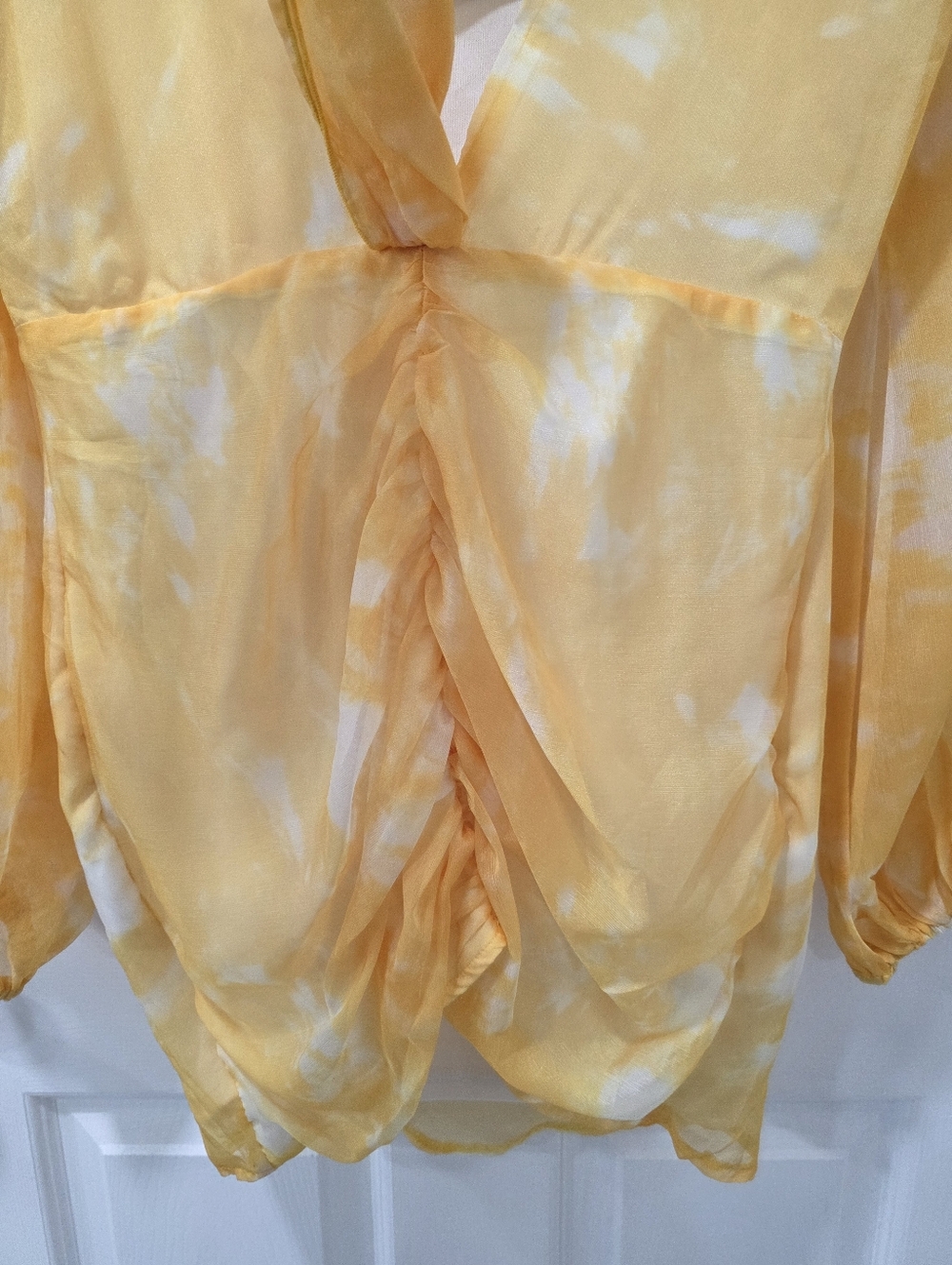 PrettyLittle Thing Chartreuse Tie Dye Chiffon Long Sleeve Bodycon Dress Size 6 - Picture 7 of 16